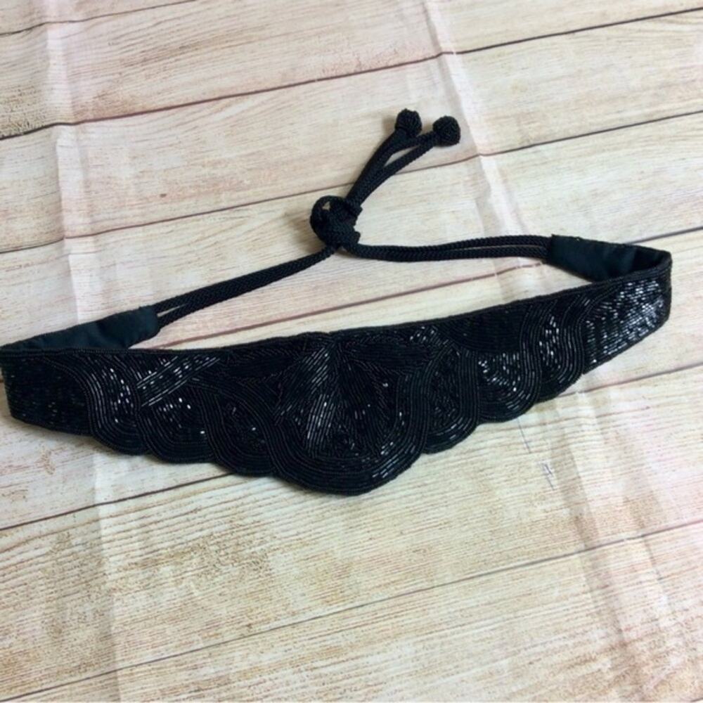 Vintage Cadaz beaded rope belt cumber-bun. Black.
